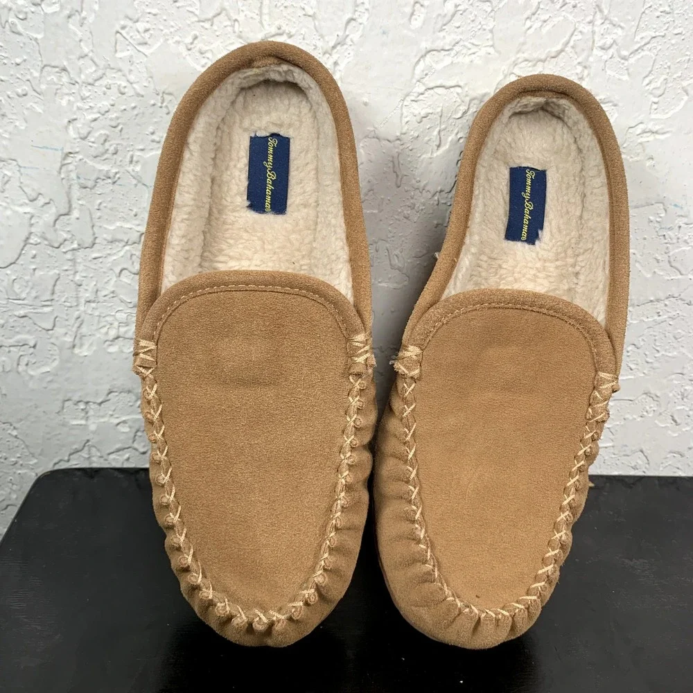 Tommy Bahama Slip On Mens Size 9 Tan Brown Faux Fur Comfort Shoes‎ TB6102S